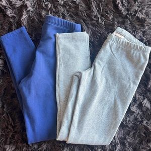 2 pairs of girls fleece lined leggings (blue and gray)